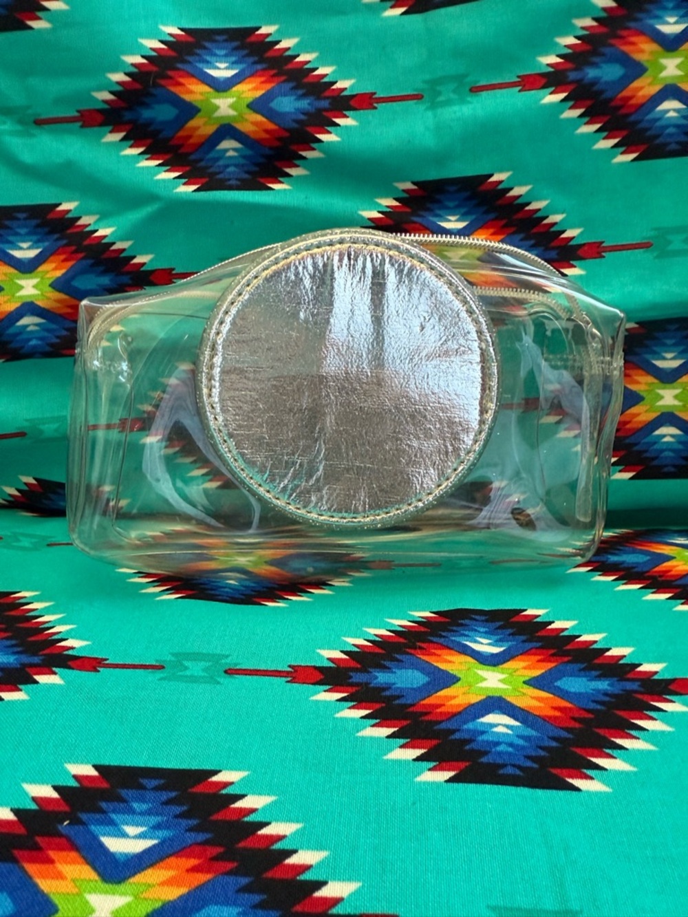 Clear M.A.C Vinyl Cosmetic Bag with Silver Circle Accent
